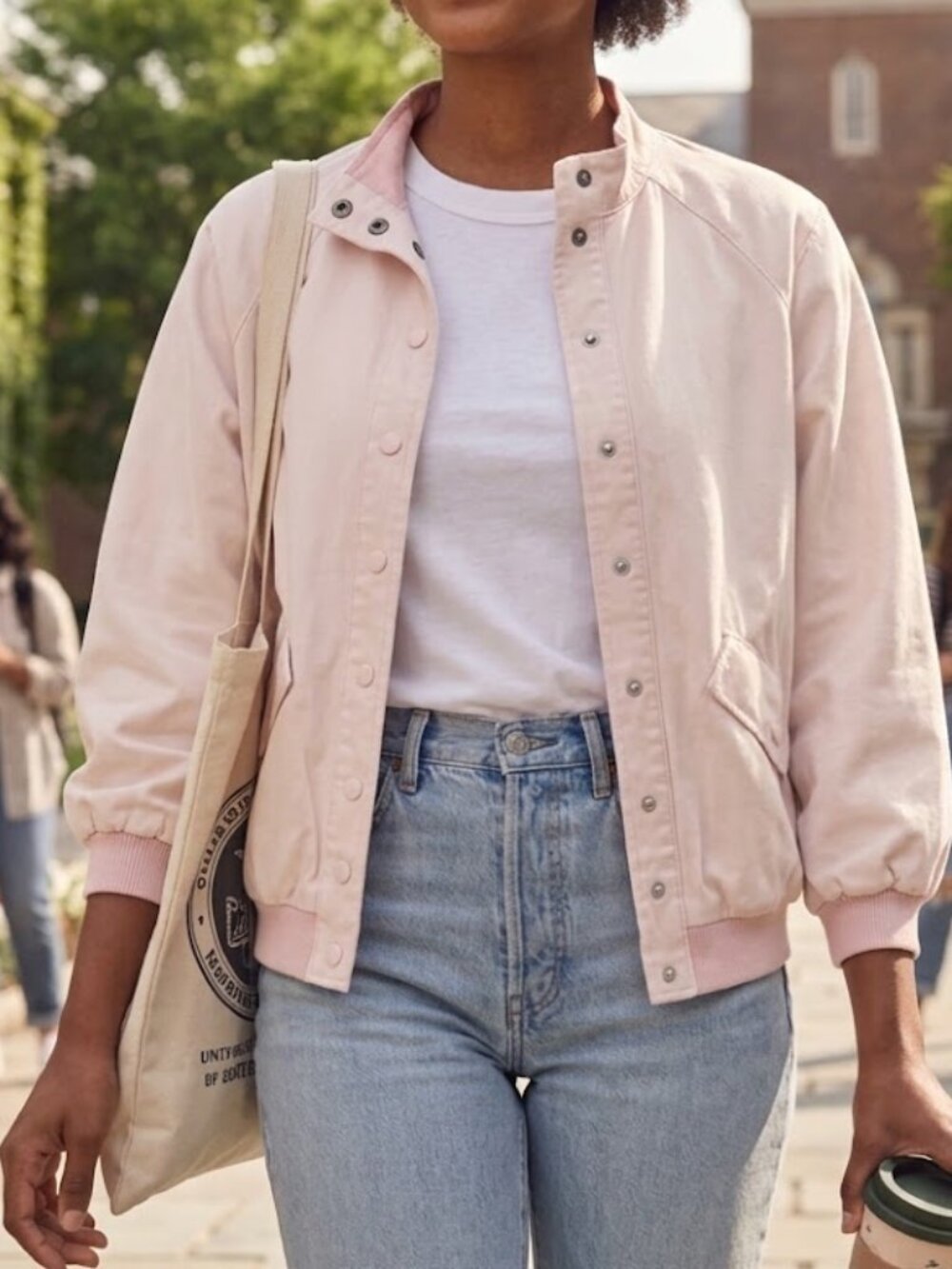 Pink Cotton Snap Front Varsity Jacket Sz S